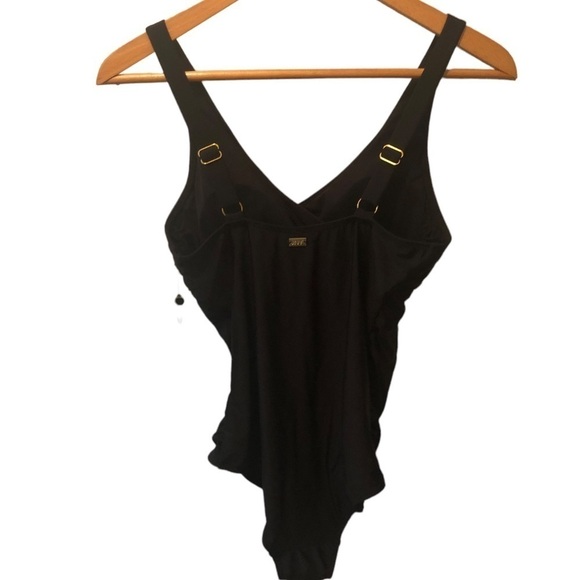 Jones New York Essential Solid Drape Twist One Piece Swimsuit Size M Black - Picture 4 of 6